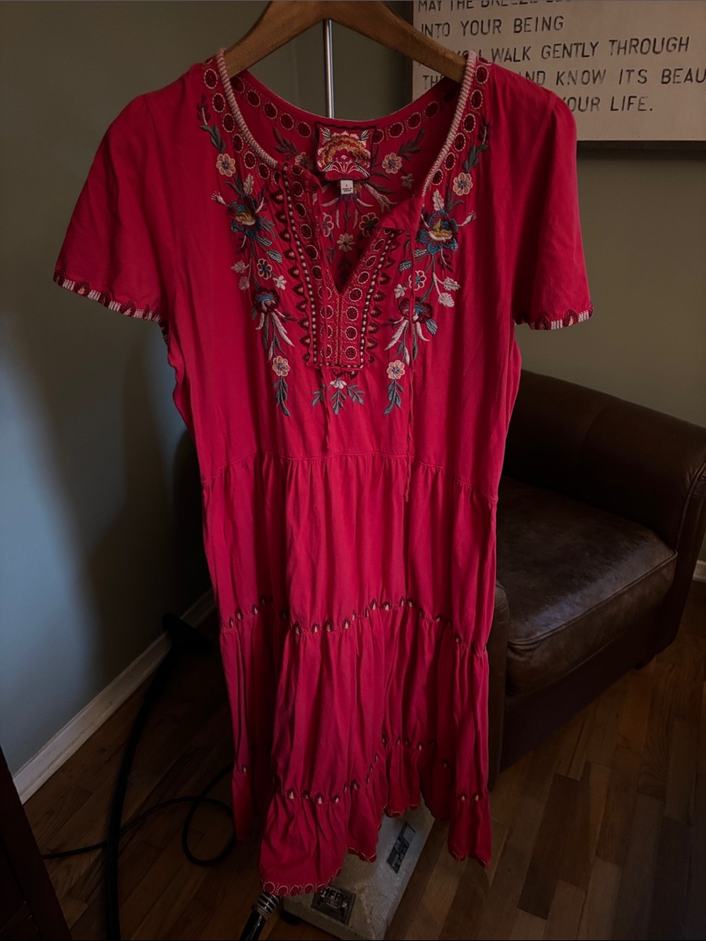 SundancexJohnny Was Embroidered Red Tiered Boho Dress